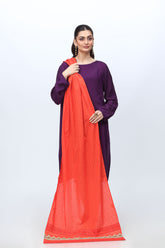 1 Piece Stole in Orange Printed Cambric (CZ3017)